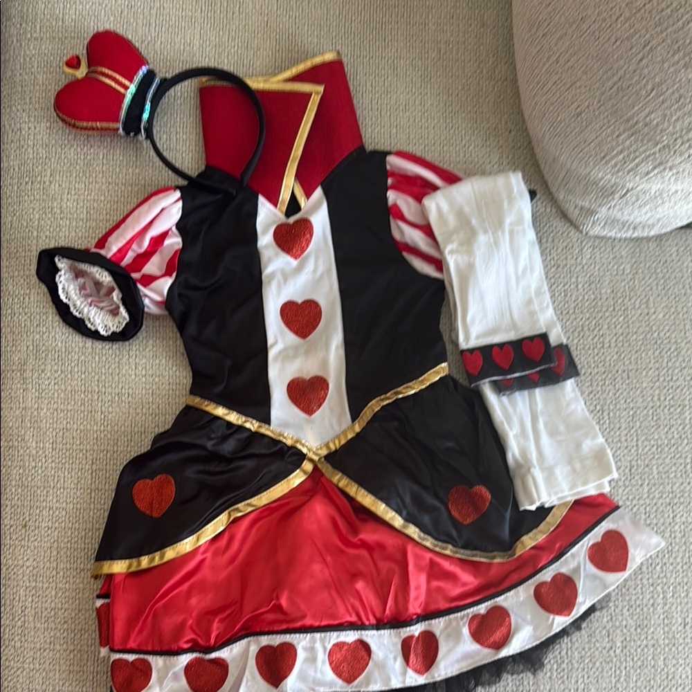 Disney Red Black and White Queen of Hearts Costume with Headband - Picture 1 of 7